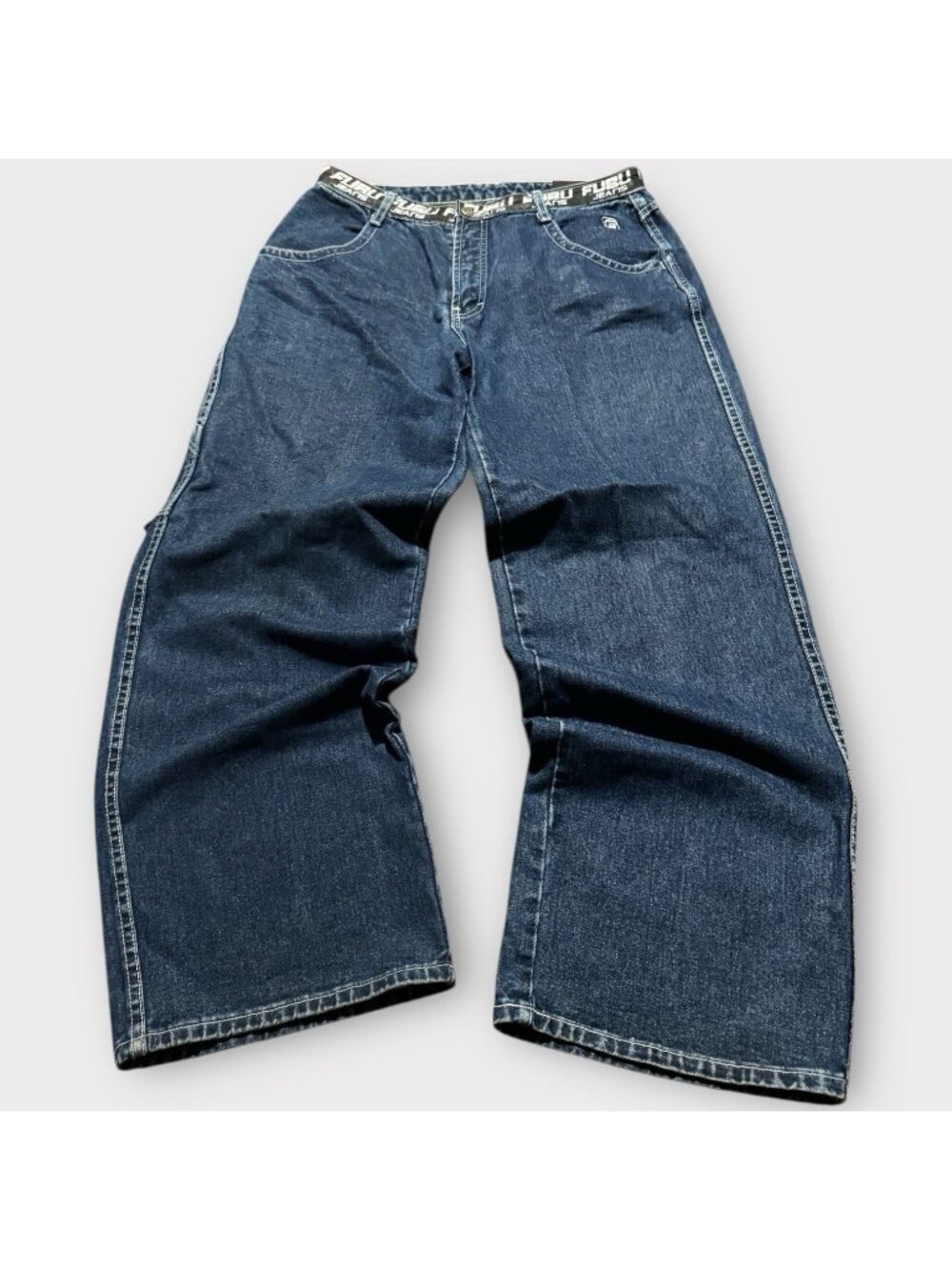 Vintage Y2k Fubu Carpenter Baggy Jeans Womens W13 Blue Raw Denim Skater Wide Leg